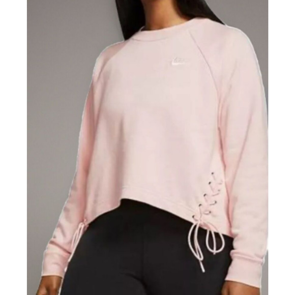 Nike Cropped Sweatshirt Crew Neck Lace Up Pink Size S Workout Gym Athleisure‎ - Picture 1 of 12